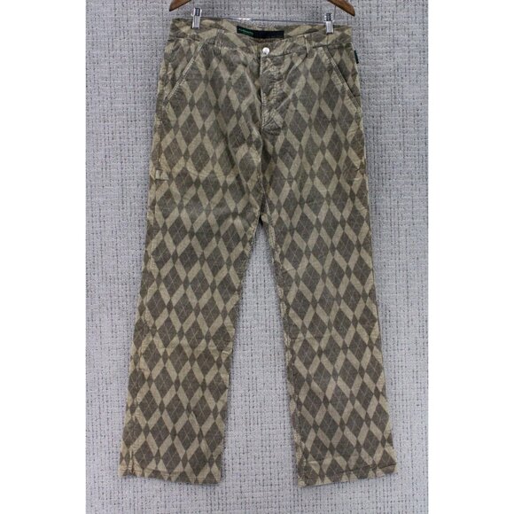 Alberto Golf Pants Mens Size 52 Brown Pro Cord Check Diamond Pattern Flat Front - Picture 1 of 11